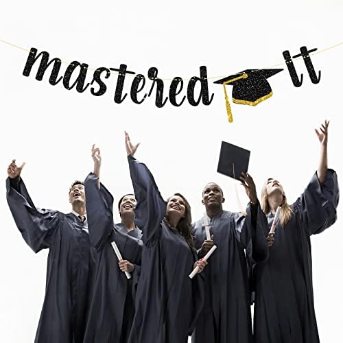 Банер Maicaiffe Glitter Black Mastered It - Бала Банер магистърска степен, Поздравительный знак завършил / Happy Graduation - Декорация за абитуриентски партита 2022