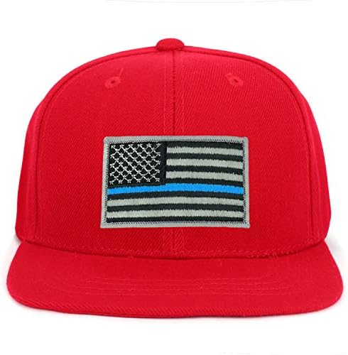 Armycrew Младежта бейзболна шапка Kid Size Тънка Синя Линия с Нашивкой Американски Флаг с Плосък Клюн възстановяване на предишното положение