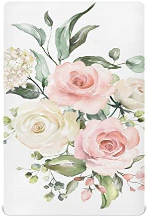 ALAZA Розови Чаршафи за легла с цветя, Рози и Хортензия, Чаршаф-Кош за Момчета и Момиченца, Стандартен Размер 52x28 инча