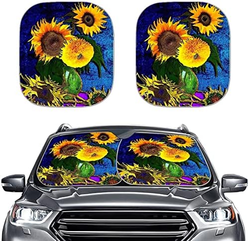 Showudesigns сенника на предното стъкло на превозното средство Van Gogh Sunflower Блокира ултравиолетовите лъчи козирка Протектор Козирка Лесен за употреба, за повечето седани и джипове Камиони, 2 бр.