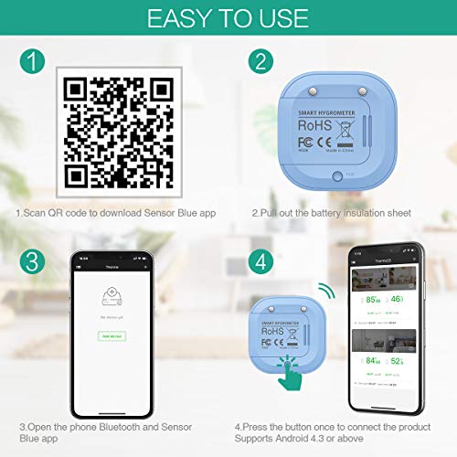 Безжичен Термометър-Влагомер ОРИЯ, Мини Безжичен Сензор за температура и Влажност, Измерване на температура и влажност с оповещением за приложение, Безплатен Експ