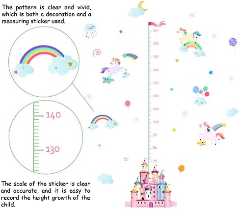 SUPERDANT 2 бр./компл. Страхотна Диаграма на Растеж Стенни Стикер Еднорог Самозалепващи Височина Стенни Стикер Заключване Етикети за Спални, Детски Интериор в Хола 38 x 11