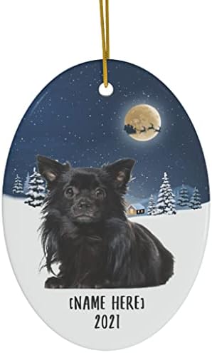 Дълга Коса Черно Куче Чихуахуа Украса за 2023 Коледно Персонализирани Лични Подаръци 2024 Коледната Украса Бял Овал
