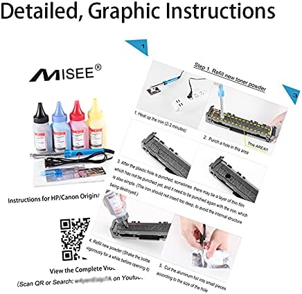 Комплект за презареждане на тонер Misee, съвместим принтер HP 215A 215X Color Pro M182nw M183fw M155 W2310A W2311A W2312A W2313A, 4 опаковки (с инструменти)