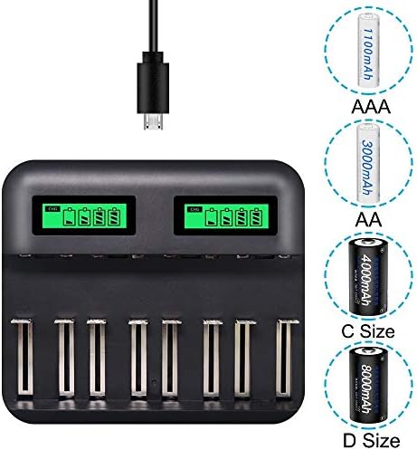 Цялостното обзавеждане Зарядно 5V 2A USB с 8 слота за батерии AA, AAA, C/D, с LCD дисплей Джобно