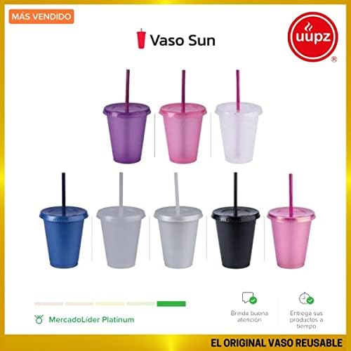 За многократна употреба пластмасови чаши UUPZ - Набор от 10, 20 и 50 чаши с соломинкой и капак, чаша Кафе с капацитет от 16 унции (за многократна употреба чаша / Пластмасова чаша ... (50 броя, комбиниран)