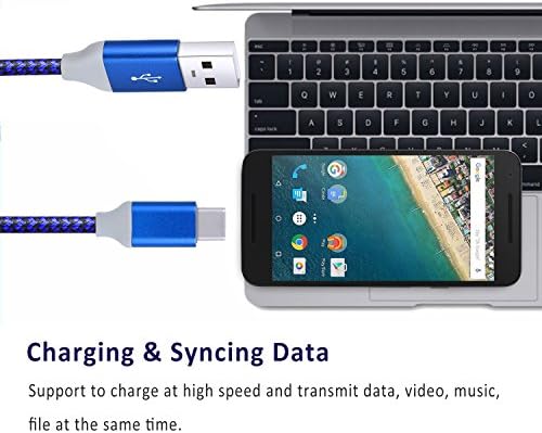Кабел USB Type C, Pofesun (3 опаковки по 10 фута) За бързо зареждане от USB A до USB-C, USB кабел C в найлонов оплетке, Съвместима за Samsung Galaxy S10 S10e S8 S9 Plus Note 9 8, Moto Z, V30 V20 G5 G6-Черен, бял, син