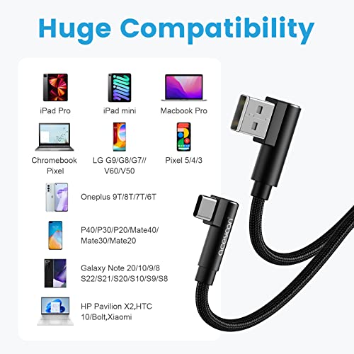 aceyoon [3 опаковки] Правоъгълен USB C с оплеткой 0,6 крак на 90 градуса от USB преди зарядно устройство Type C и синхронизиране на данни за Двоен L-образен кабел USBC, съвместим с S8 S9 S10, Pixel 2 3 3XL, P30 P20