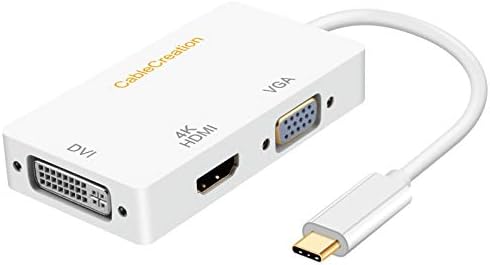 Създаване на кабела 3 в 1 USB C-адаптер, VGA, HDMI, DVI, USB Type C-адаптер HDMI VGA DVI, Съвместим с Galaxy S22 Ultra, MacBook Pro 2020, Surface Book 2, Pixel, Mac Mini 2018, XPS, бял