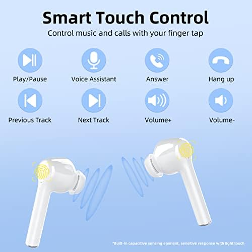 Безжични слушалки Muzzai Bluetooth слушалка, Време на възпроизвеждане на музика 32 часа, Водоустойчиви Безжични слушалки IPX5, Сензорно управление Bluetooth-слушалки с микрофон, Стереозвук, Високи и ниски гласови повиквания,