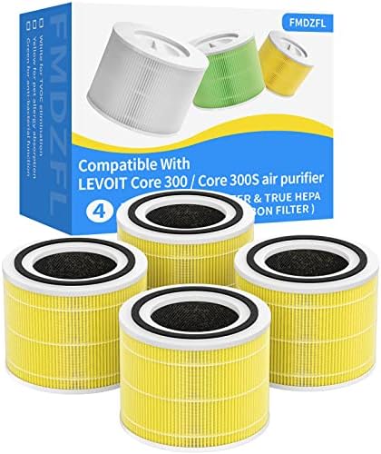 Сменяеми филтри Основната 300, съвместими с воздухоочистителями LEVOIT Основната 300 и Основната 300S, Част Основната 300-RF-PA, Опаковка от 4 броя, жълт