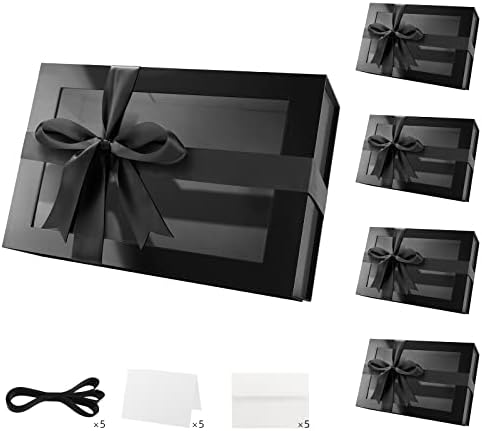 PACKQUEEN 5 Големи подарък кутии с прозорци, 13,5x9x4,1 инча Розови Подаръчни кутии за подаръци Съдържат Ленти, поздравителни картички, Кутии за предложения приятелките си булки, много Големи подаръци кутии с магнитни