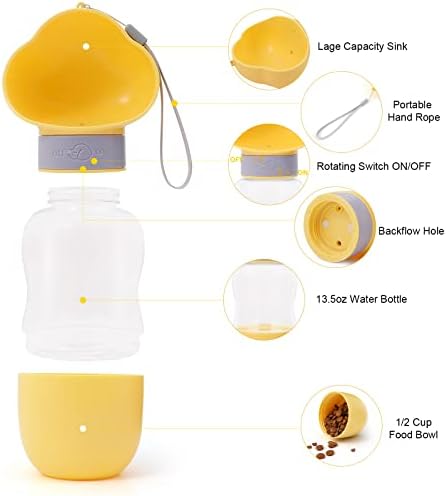 NOYAL Преносима Бутилка за вода за Кучета с Контейнер за Хранене, за Разходки на открито за Пътуване и Туризъм
