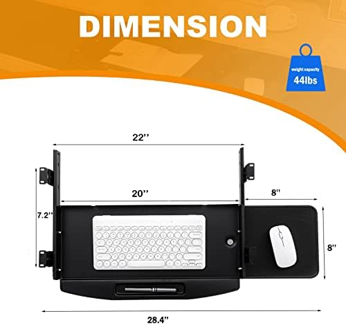 Прибиращ се тава за клавиатурата Ywbtflul под масата с платформа за мишки, въртящи се на 360 градуса, устойчив и лесно подвижен, плъзгаща Се платформа за клавиатура 20 инча, Ергономична кутия за компютърна клавиатура,