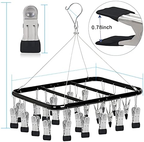 Простор за чорапи Tinfol Black, Закачалки за Сушене на дрехи с 26 Скоби, Трайни Закачалки за дрехи, Щипки за чорапи за Детски дрехи, бельо, Панталони, Шапки, Ръкавици