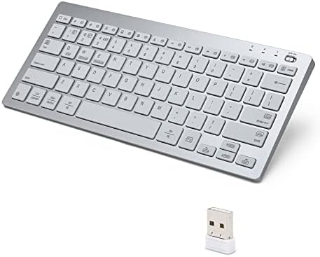 Безжична клавиатура Qulose, Многофункционална Bluetooth клавиатура, Акумулаторна в два режима (BT + 2.4 G), Ергономична Компютърна Клавиатура с мишка за настолен компютър/лаптоп/КОМПЮТЪР с операционна система iOS, Android,
