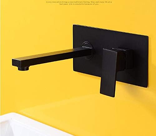 Смесител за мивка стенен скрит черен смесител за мивка в банята, вградена в стената кранче за източване на отпадъчните води, разход на месинг кран