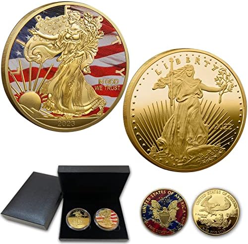 Възпоменателни монети от американското злато и сребро с орел, Статуята на Свободата, златна монета, са подбрани монета с цветен тираж - 2 опаковки