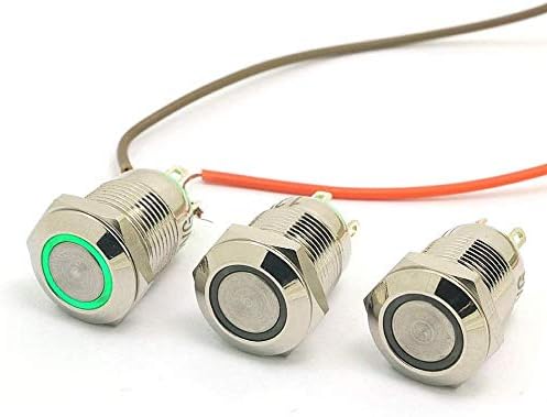 DollaTek 3шт 12 мм Плоска Бутонът за Нулиране на Ключа 12V DC Angel Eye LED Водоустойчива Кръгла Лампа От Неръждаема Стомана Llight Switch - Зелен