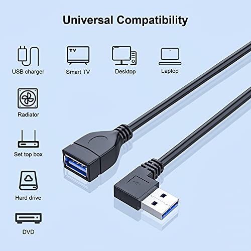 Удлинительный кабел за предаване на данни Oxsubor SuperSpeed USB 3.0 от мъжа към жената под леви и десни ъгли 2 ЕЛЕМЕНТА (20 см, 8 инча)