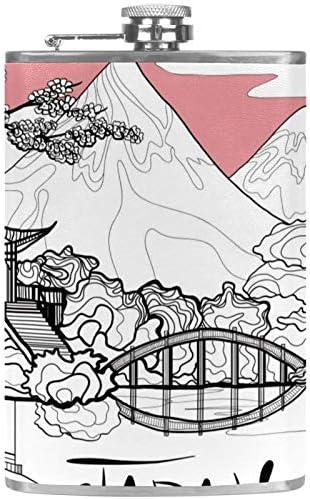 Фляжка за алкохол от Неръждаема Стомана Запечатани с Фуния 7,7 унция в Кожа Джоба една Чудесна Идея за подарък Фляжка - Japan Landscape
