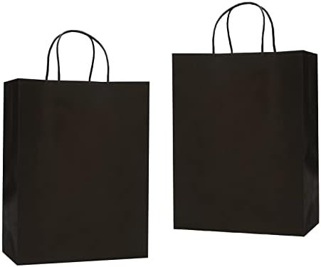 RNORRI Черни Подарък пакети -100шт Черни Хартиени торби с Размер 10x5x13 инча, Големи Подаръци чанти, Пазарски Чанти с дръжки, Търговци на дамски чанти, Черни чанти за бизнес, партита, Ден на Майката, на Коледа