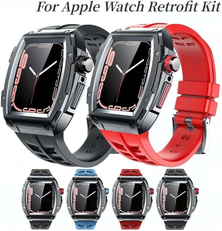 HOUCY Retrofit Kit Каишка За Apple Watch Band 45 мм 44 мм Гума Силиконов Каучук + Калъф от Неръждаема Стомана За iWatch Series 8 7 6 5 4 SE