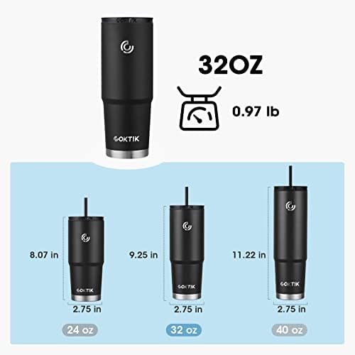 Термокружка COKTIK обем 32 грама с 3 капака (2 сламки / флип-надолу), Двойна Вакуумно чашата за кафе от неръждаема стомана, Запечатани пътна чаша, запазва за студена и топла форма (1 опаковка, черен)