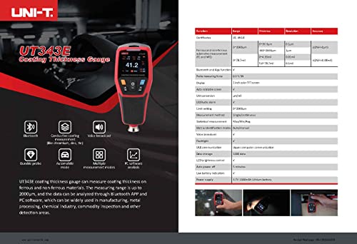 Сензор за дебелината на покритието UNIT UT343E Обхват на измерване 2000 микрона Измерване на проводими покрития