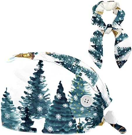 Работна Шапка Christmas Tree & Raindeer с Бутони, Регулируемо Шапка с Начесом, Мъжка Шапка-Търкане с Лък за Коса