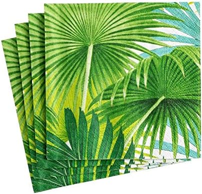 Хартиени салфетки за коктейли Caspari с палмови листа в бяла опаковка - 40 за кутия